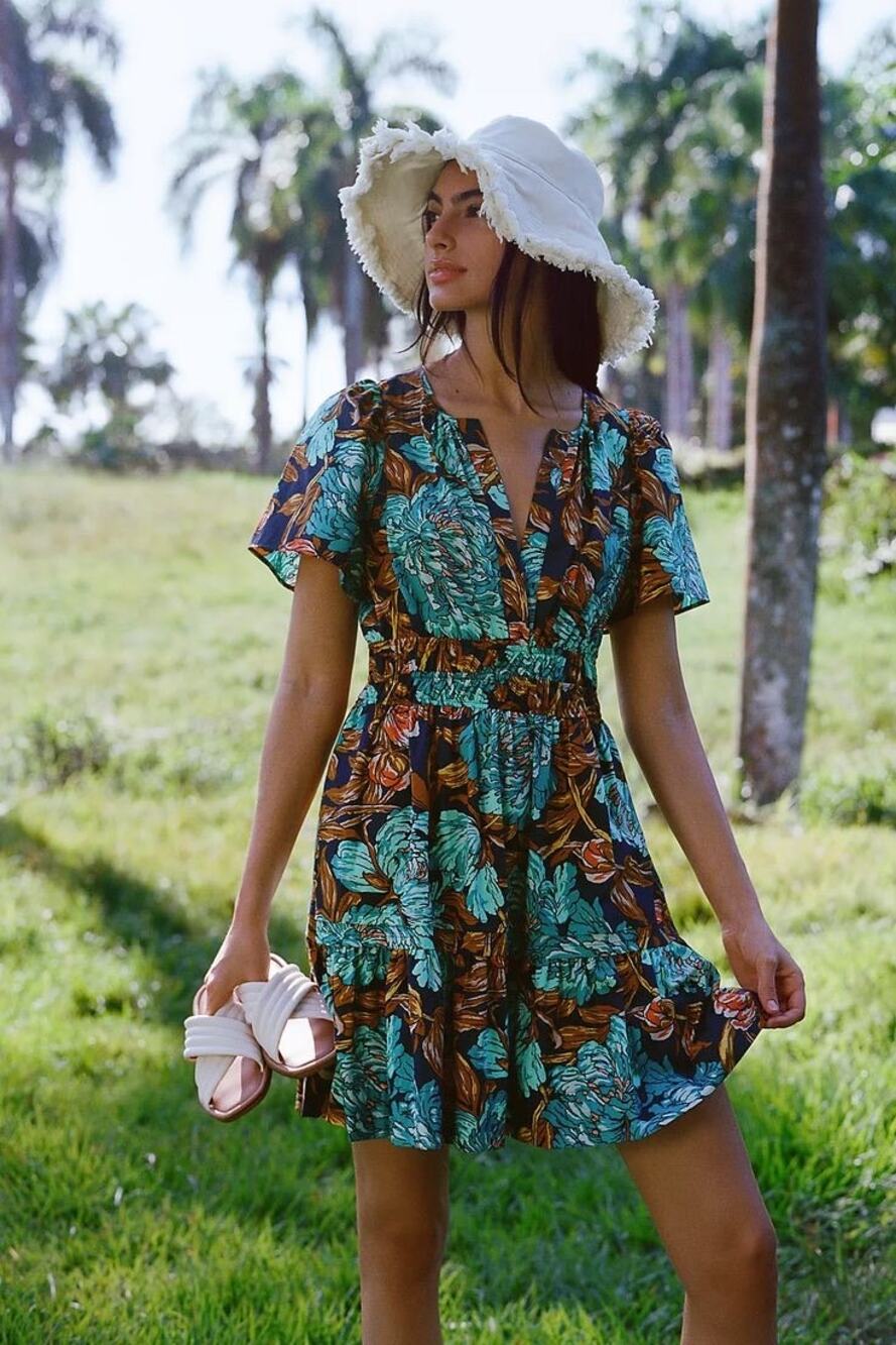 Anthropologie Somerset Mini Dress Large Petite LP Floral Blue Tiered
